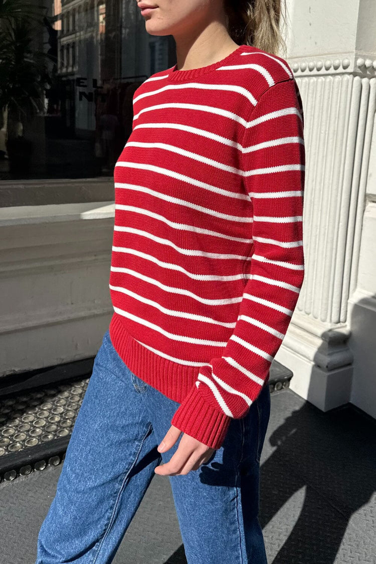 Martha Cotton Thin Stripe Sweater | Red With White Stripes / S/M