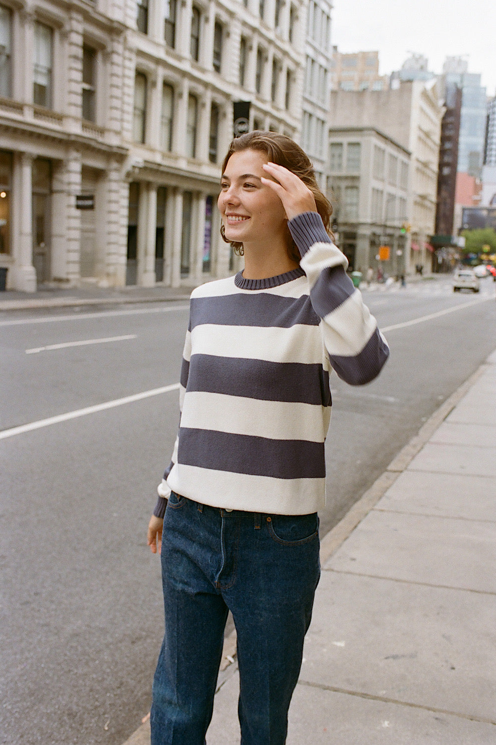 Faded Blue with Ivory Stripes / S/M