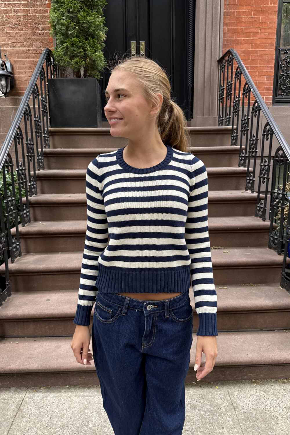 Olivia Striped Sweater | Navy Blue And White Stripes / XS/S