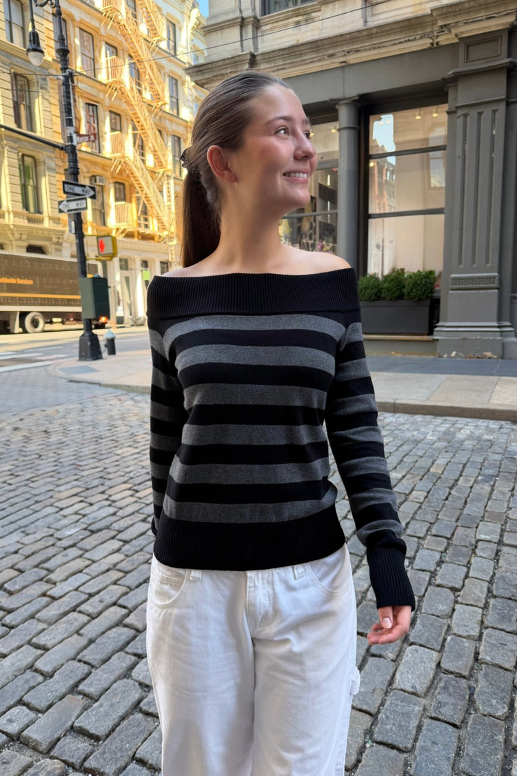Renata Sweater | Black With Charcoal Stripes / XS/S