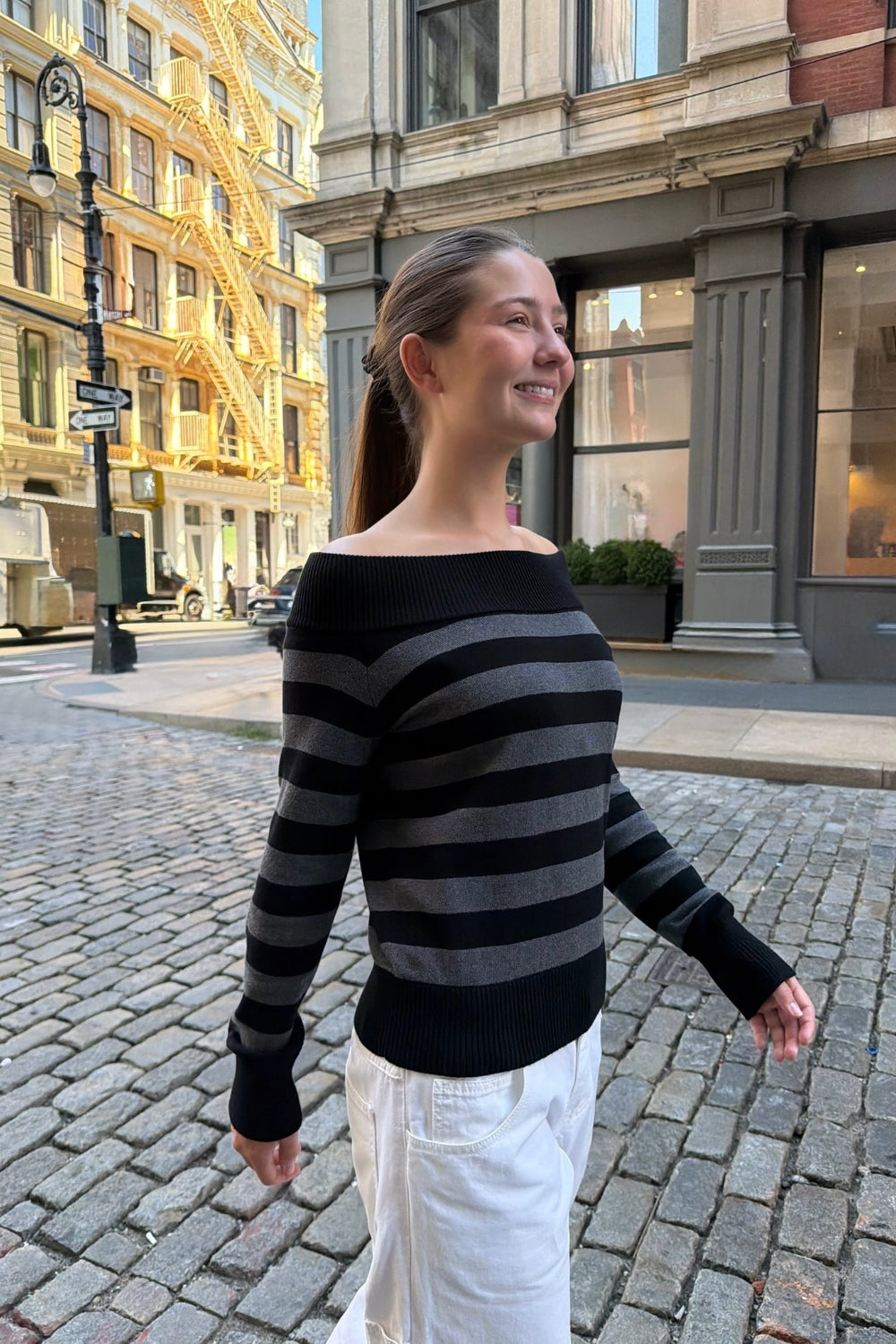 Renata Sweater | Black With Charcoal Stripes / XS/S