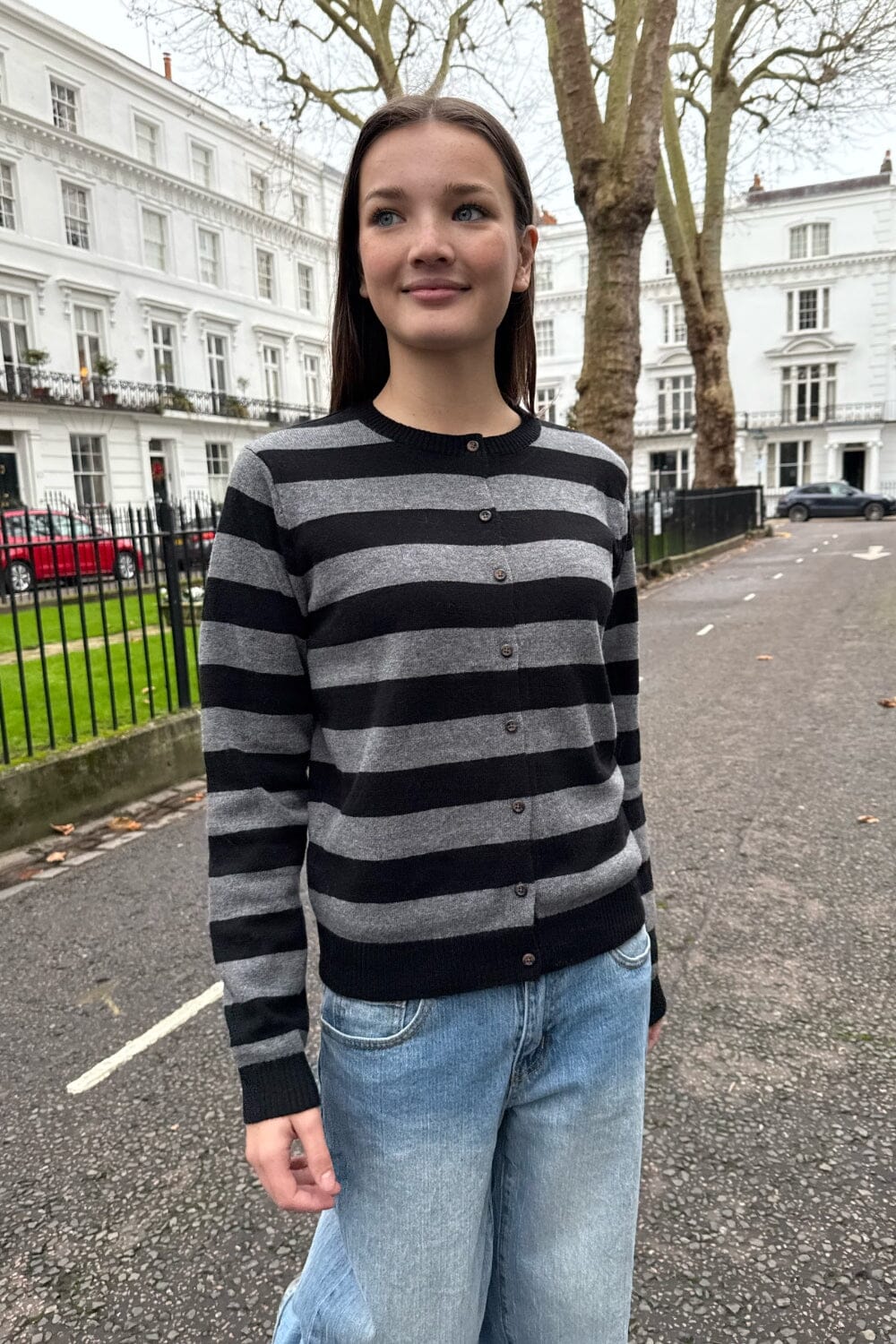 Amelie Stripes Cardigan | Dark Grey and Black Stripes / XS/S