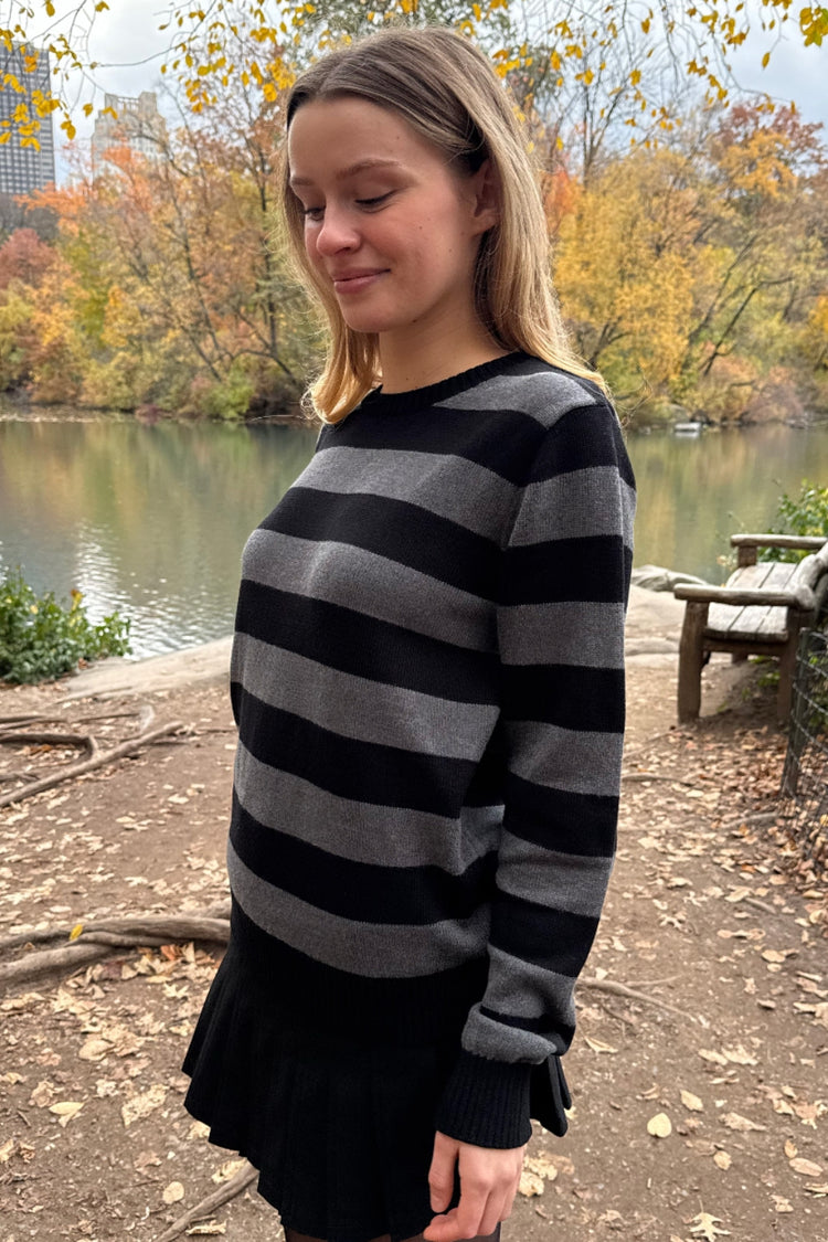 Brianna Stripe Sweater | Dark Grey and Black Stripes / S/M