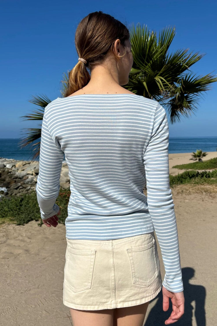 Catalina Stripe Top | White and Light Blue Stripes / S