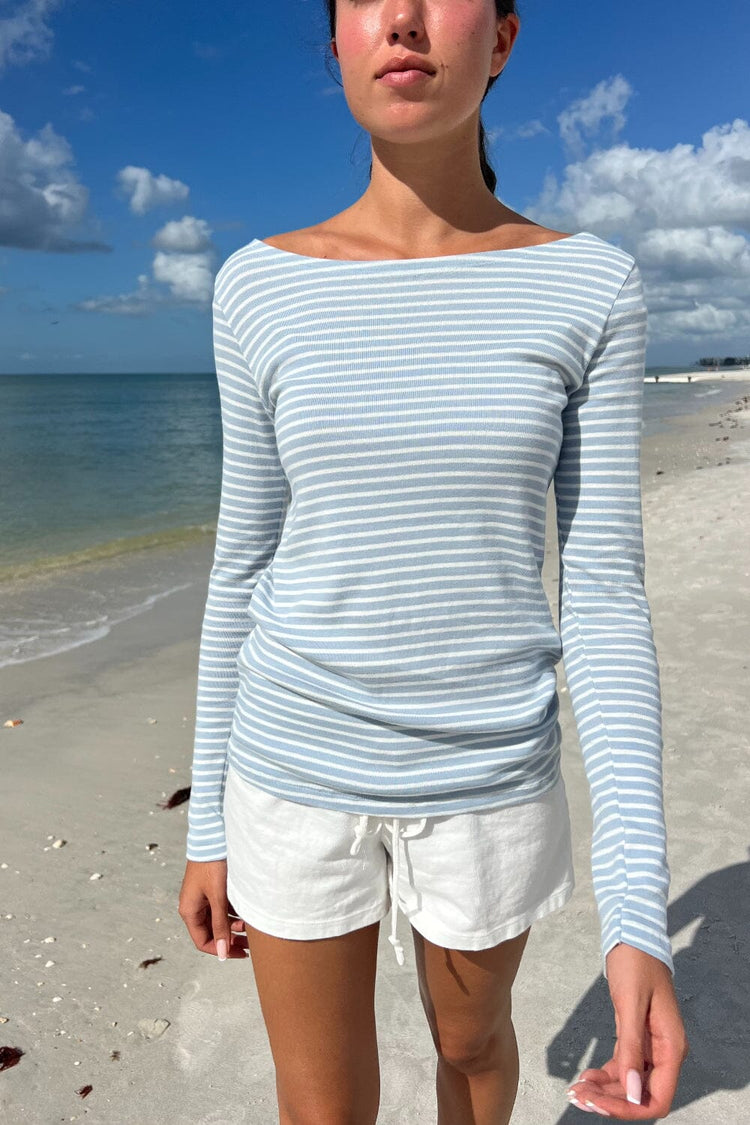 Catalina Stripes Top | White and Light Blue Stripes / S