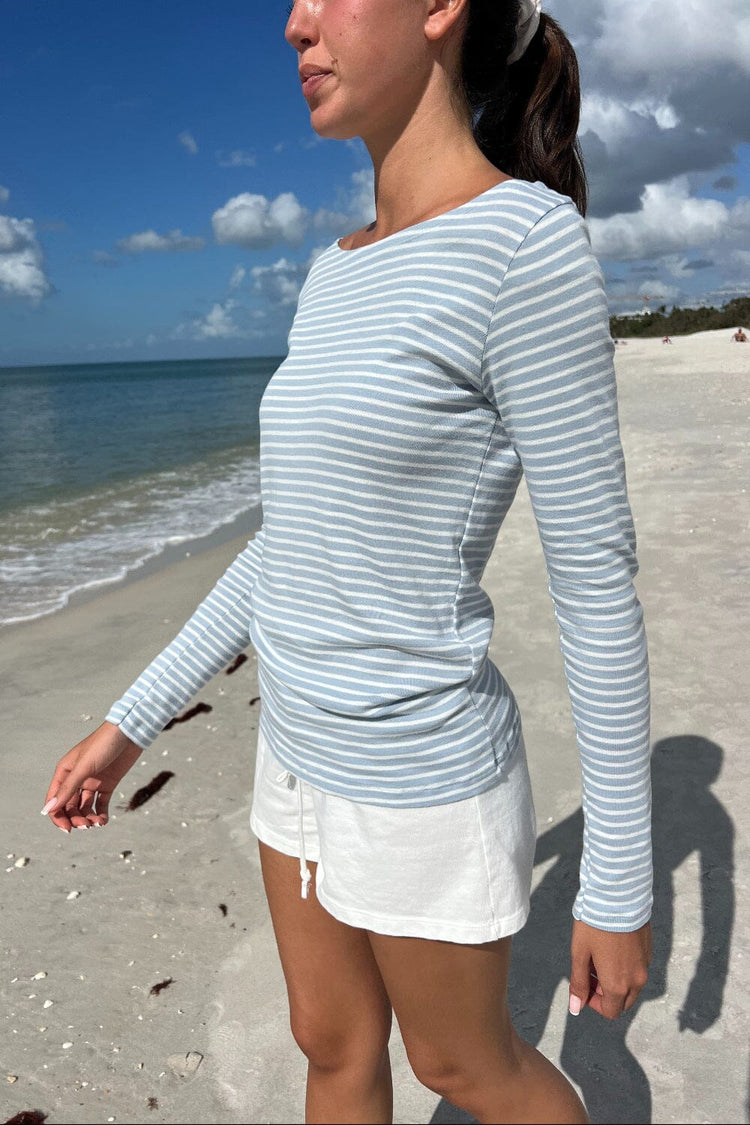 Catalina Stripes Top | White and Light Blue Stripes / S