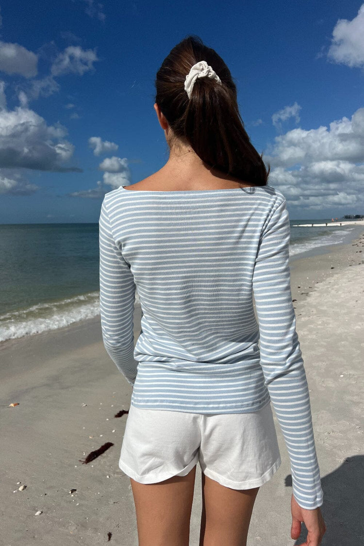 Catalina Stripes Top | White and Light Blue Stripes / S