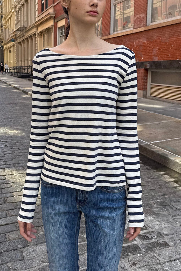 Jennie Striped Top | Navy Blue White Stripes / S