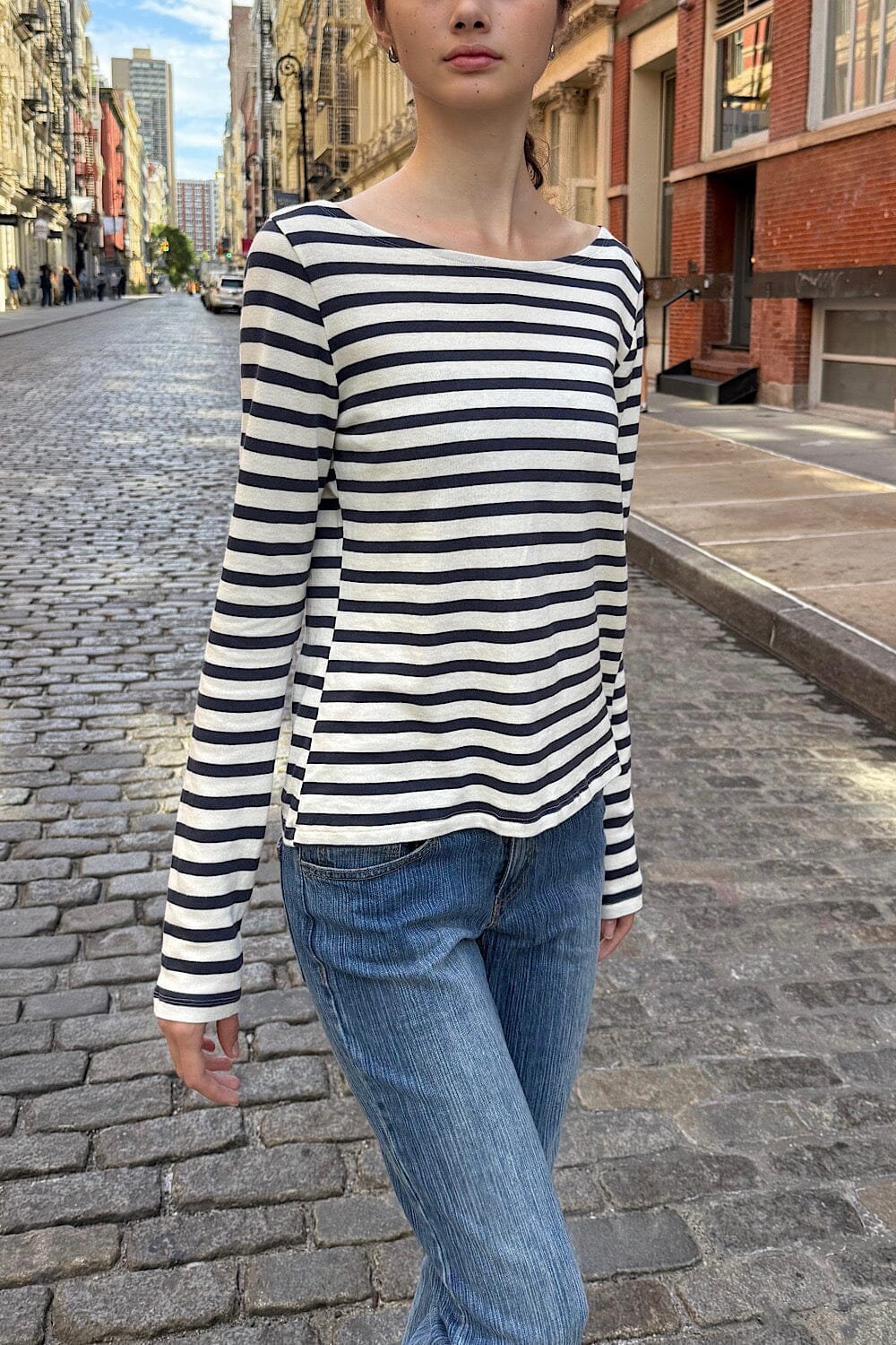 Jennie Striped Top | Navy Blue White Stripes / S