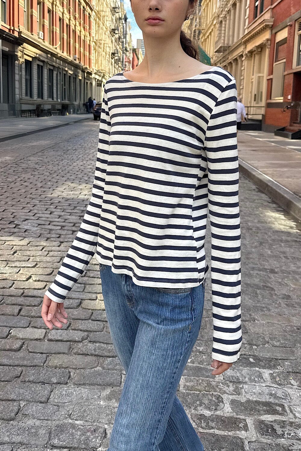 Jennie Striped Top | Navy Blue White Stripes / S