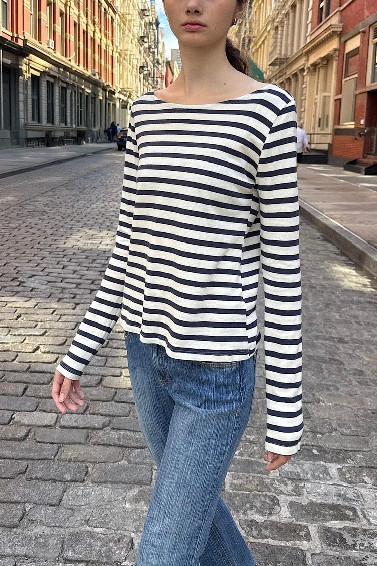 Jennie Striped Top | Navy Blue White Stripes / S