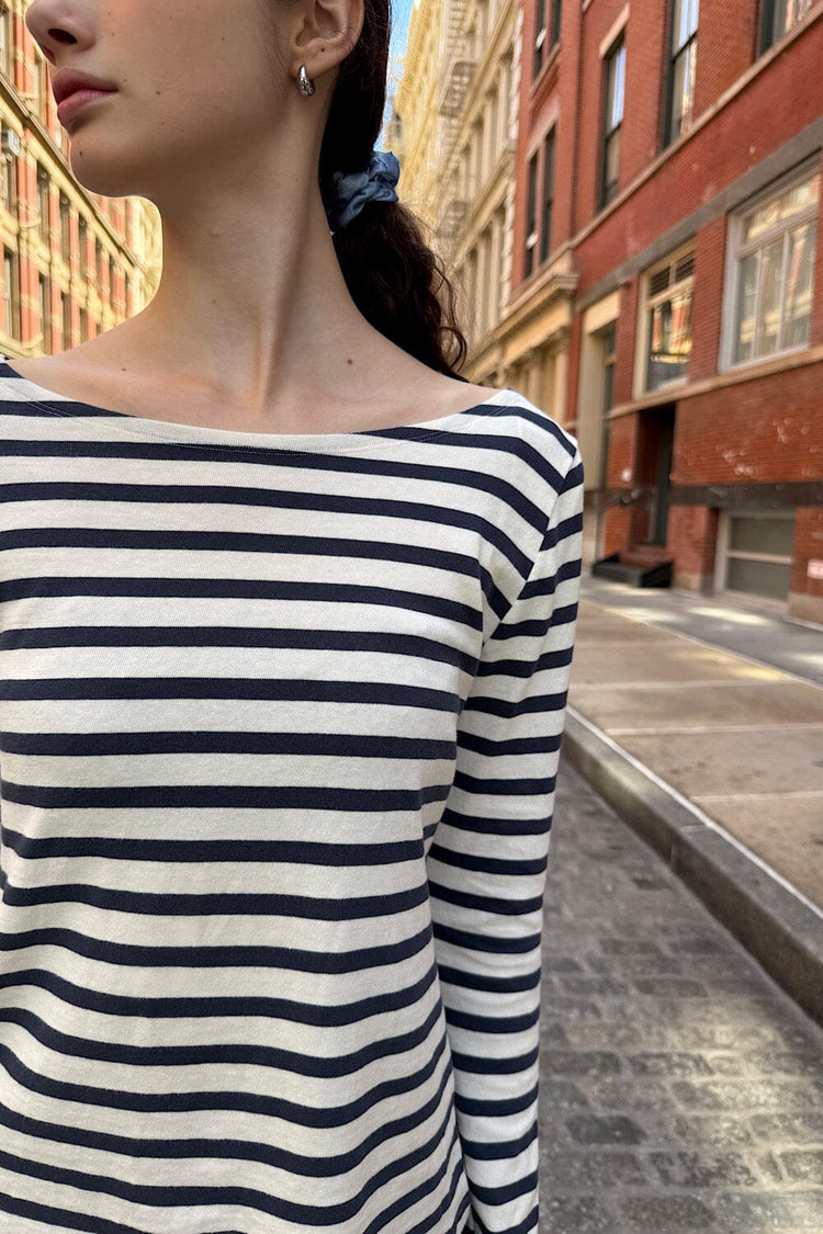 Jennie Striped Top | Navy Blue White Stripes / S