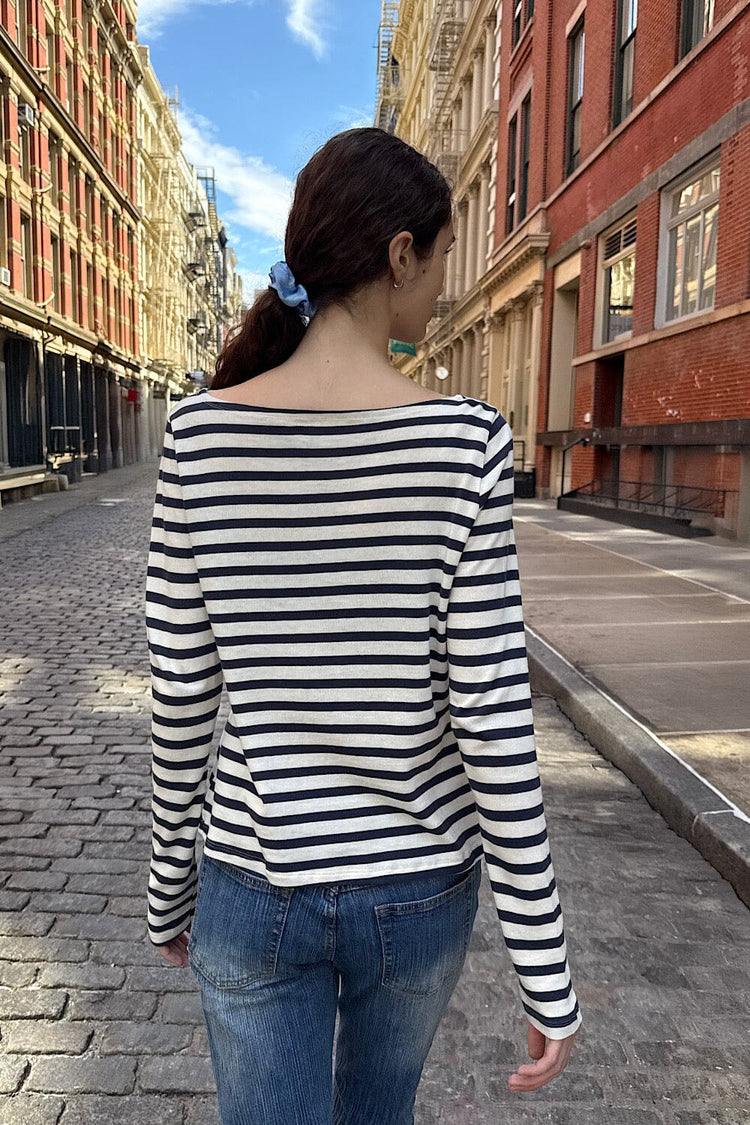 Jennie Striped Top | Navy Blue White Stripes / S