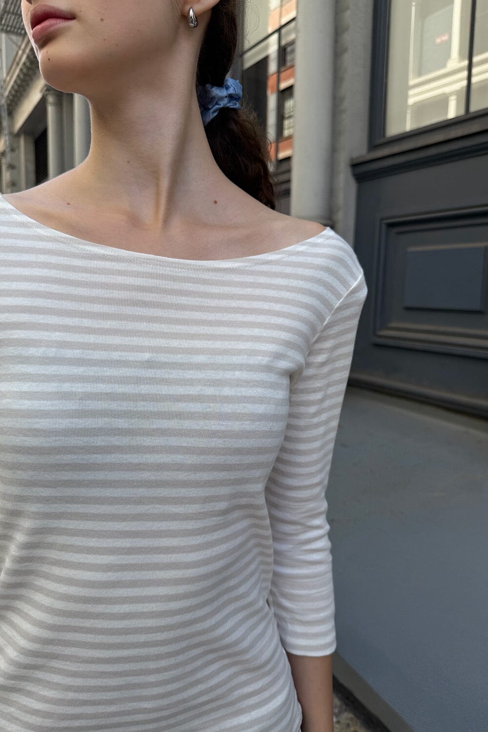White with Beige Stripes / S