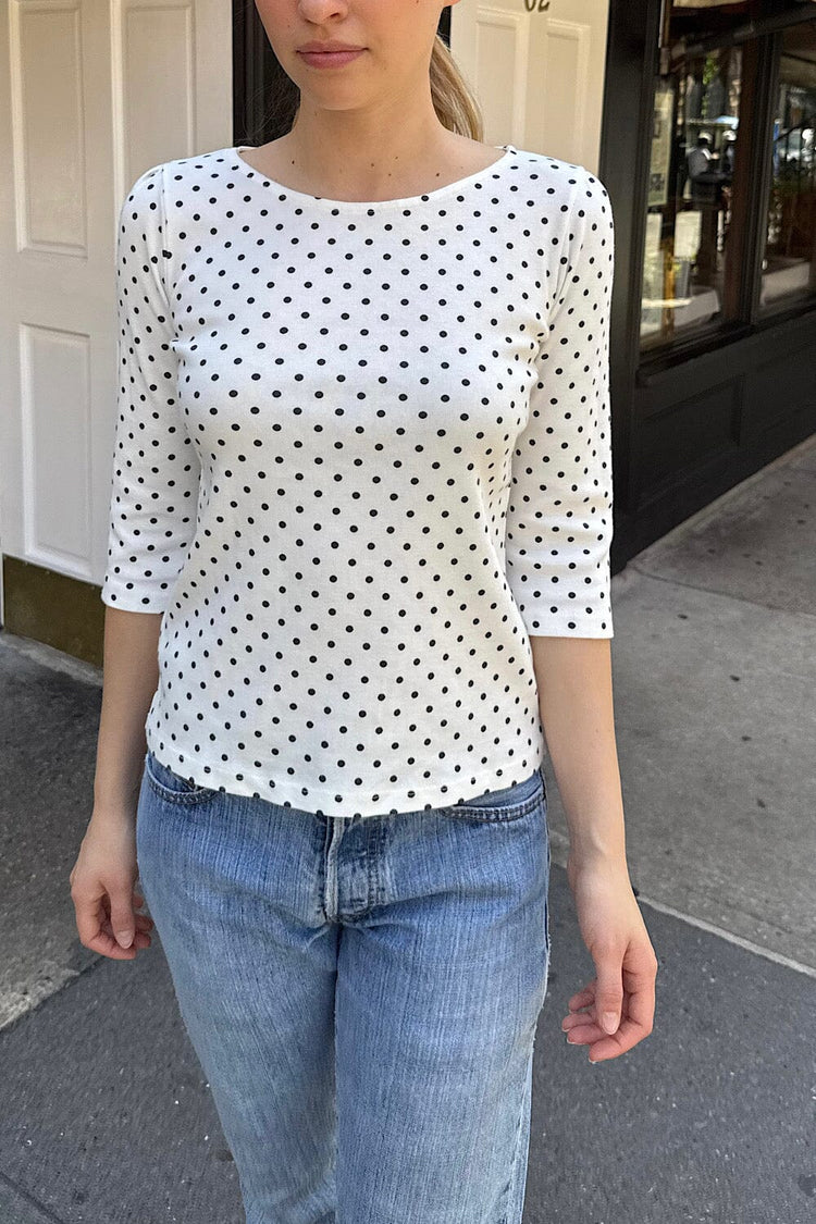 Jennie Polka Dots Top | White with Navy Polka Dots / XS/S