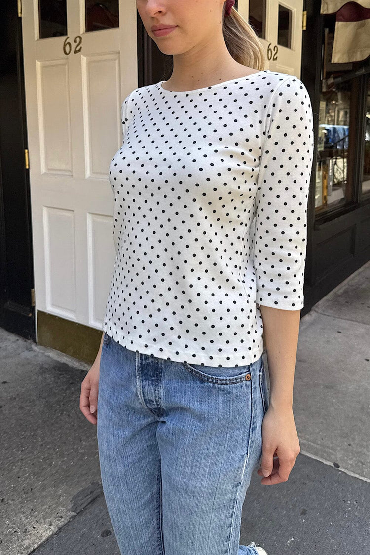Jennie Polka Dots Top | White with Navy Polka Dots / XS/S