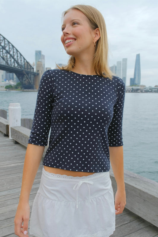 Navy with White Polka Dots / XS/S
