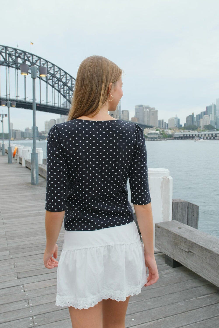 Jennie Polka Dots Top | Navy with White Polka Dots / XS/S