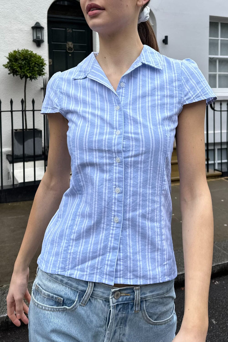 Rue Stripe Top | Vertical Light Blue White Stripes / XS/S