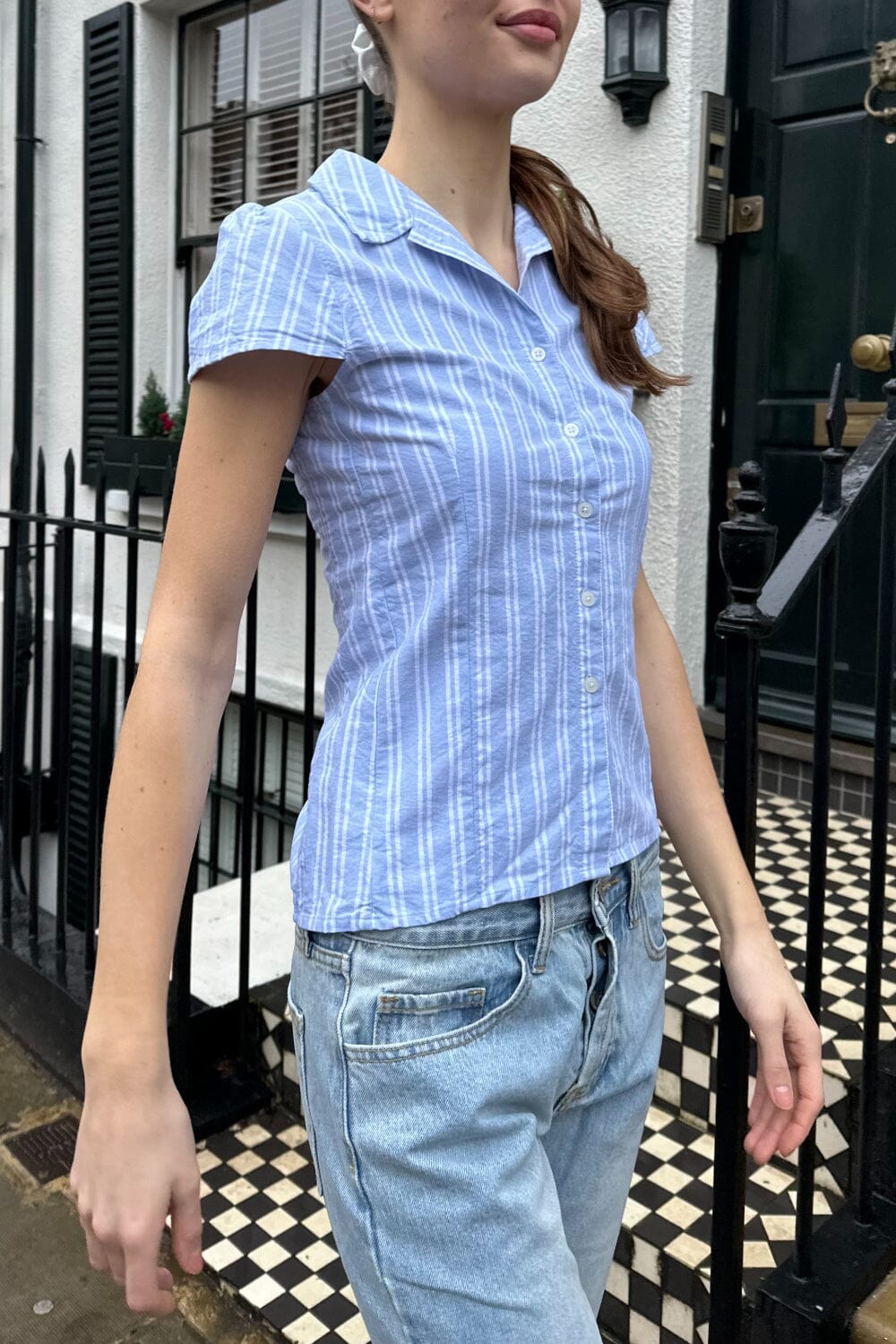 Rue Stripe Top | Vertical Light Blue White Stripes / XS/S