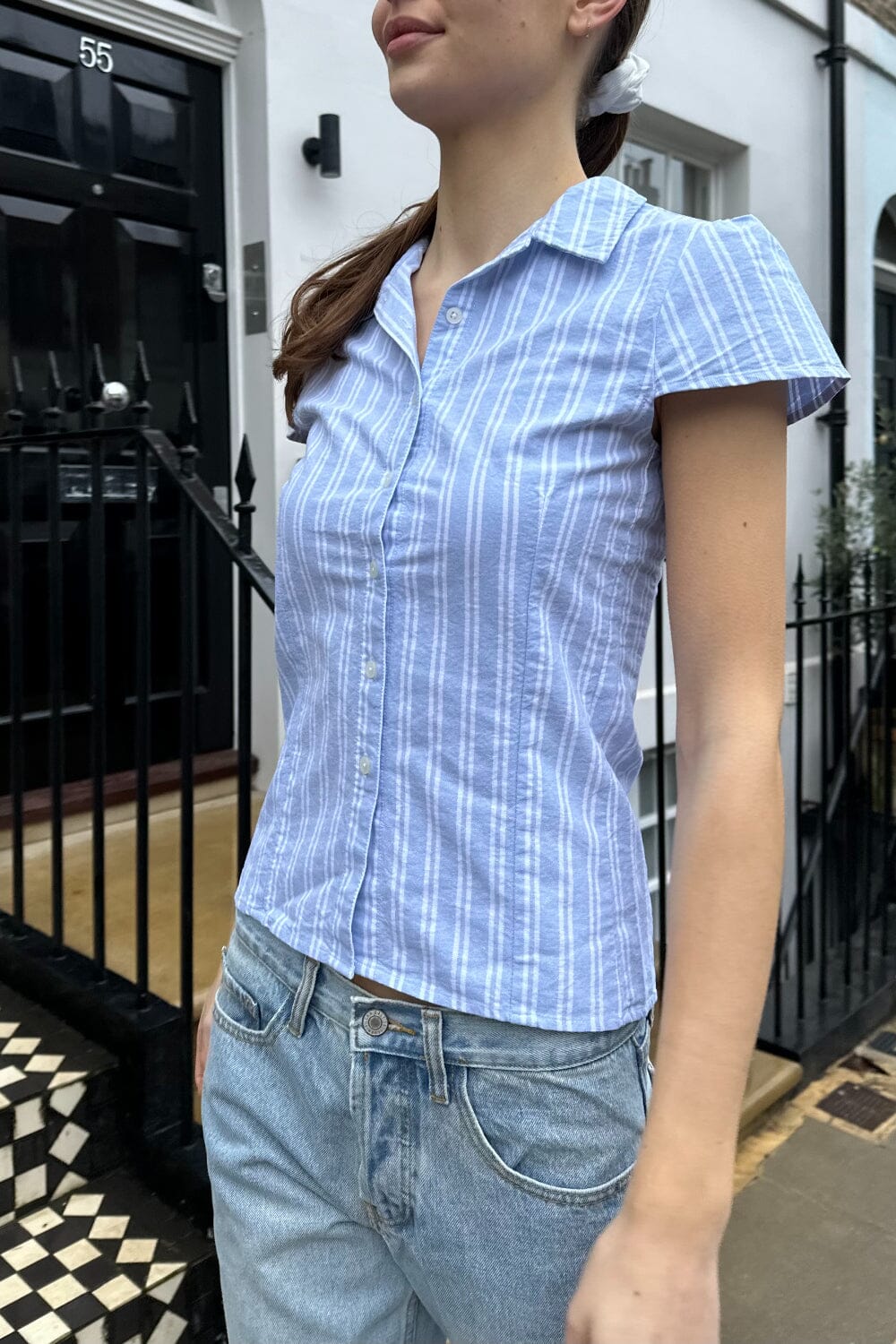 Rue Stripe Top | Vertical Light Blue White Stripes / XS/S