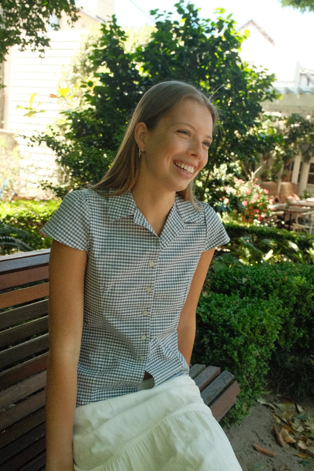 Rue Plaid Top | Blue And White Plaid / XS/S