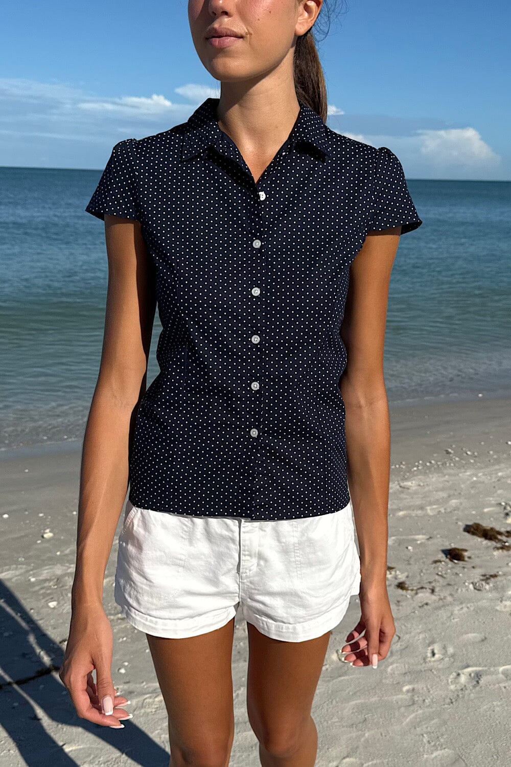 Faded Navy Blue With White Polka Dots / XS/S