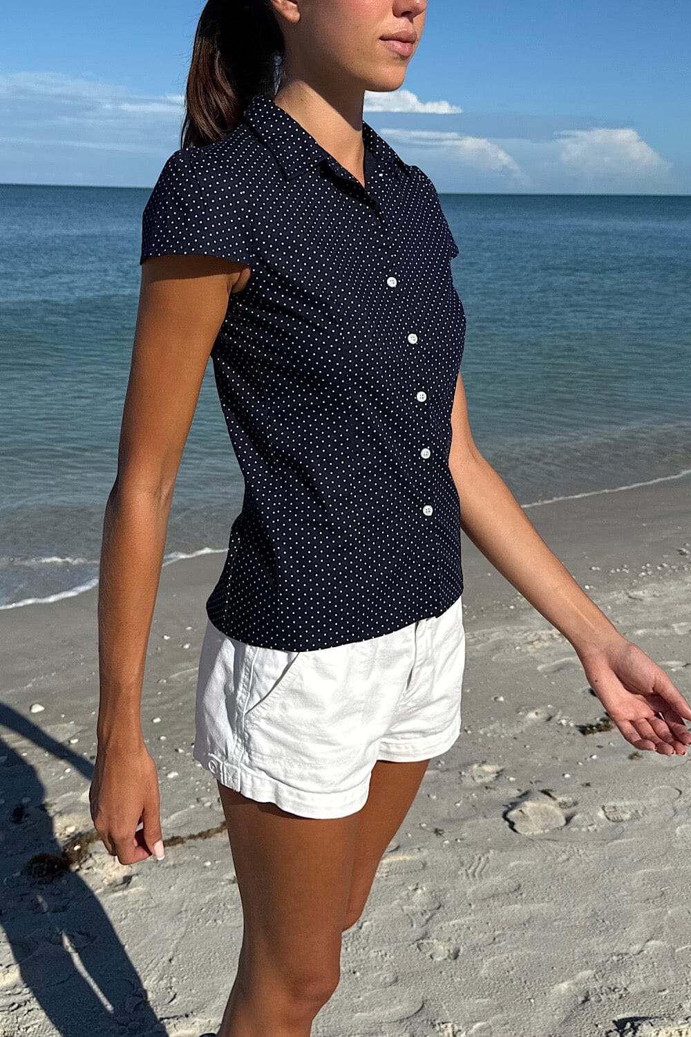 Faded Navy Blue With White Polka Dots / XS/S