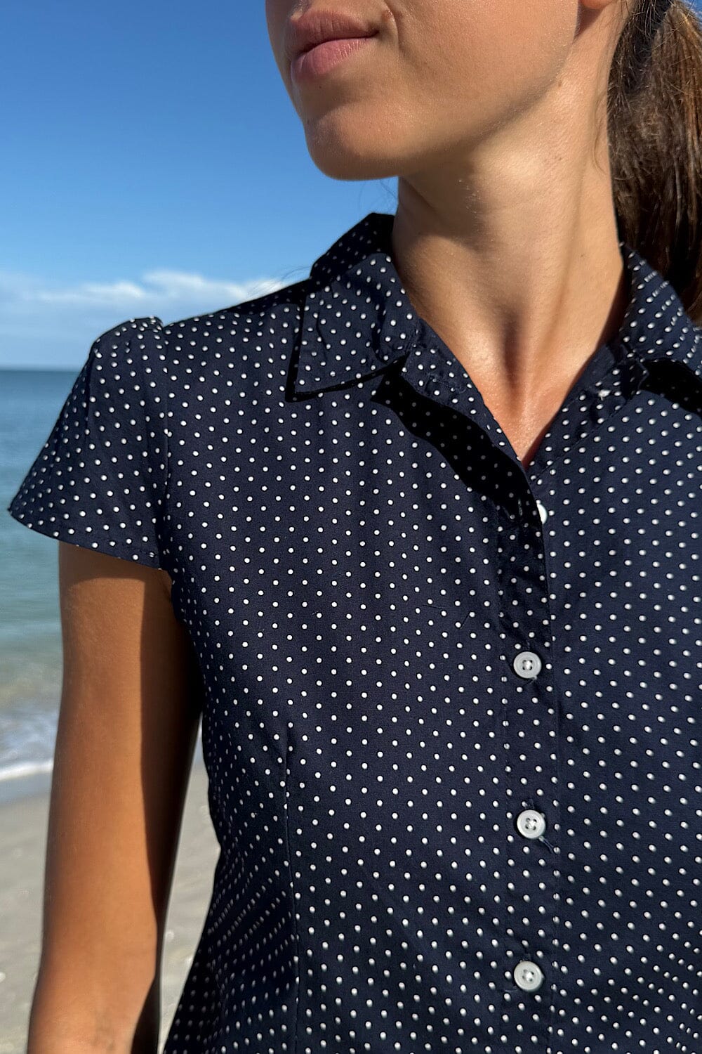 Faded Navy Blue With White Polka Dots / XS/S