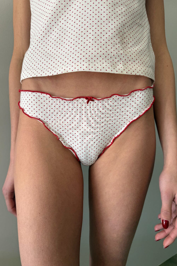 Polka Dots Scallop Bow Underwear | White and Red Polka Dots / S