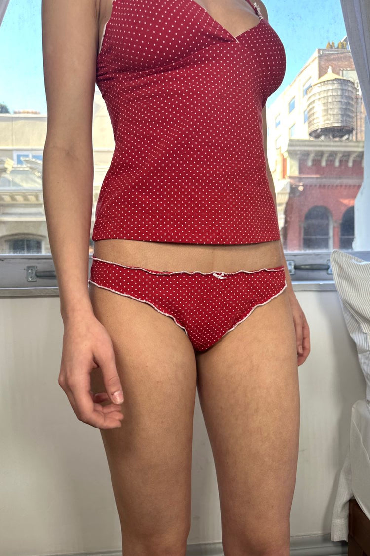 Polka Dots Scallop Bow Underwear | Red With White Polka Dots / S