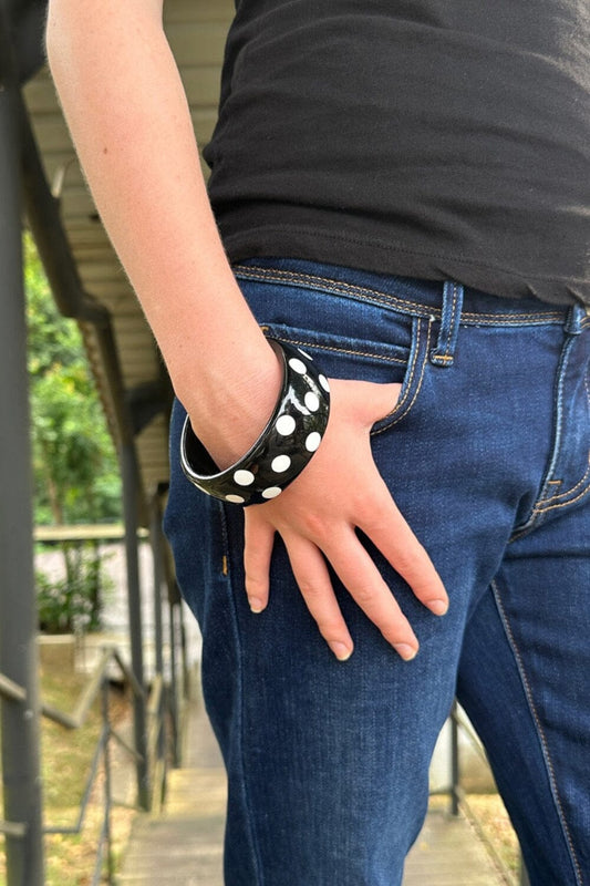 black with white polka dots