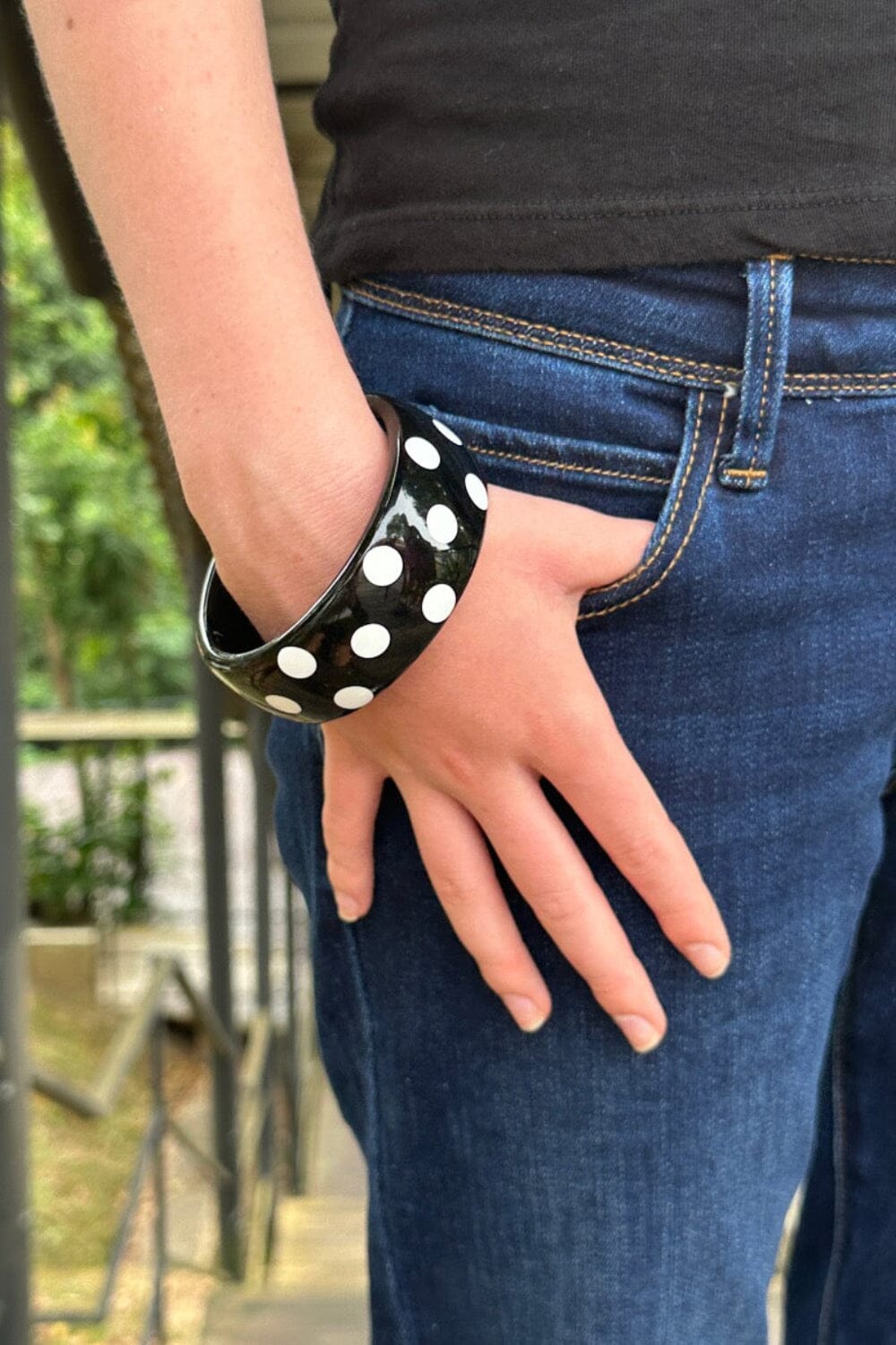 Polka Dots Rigid Bracelet | black with white polka dots