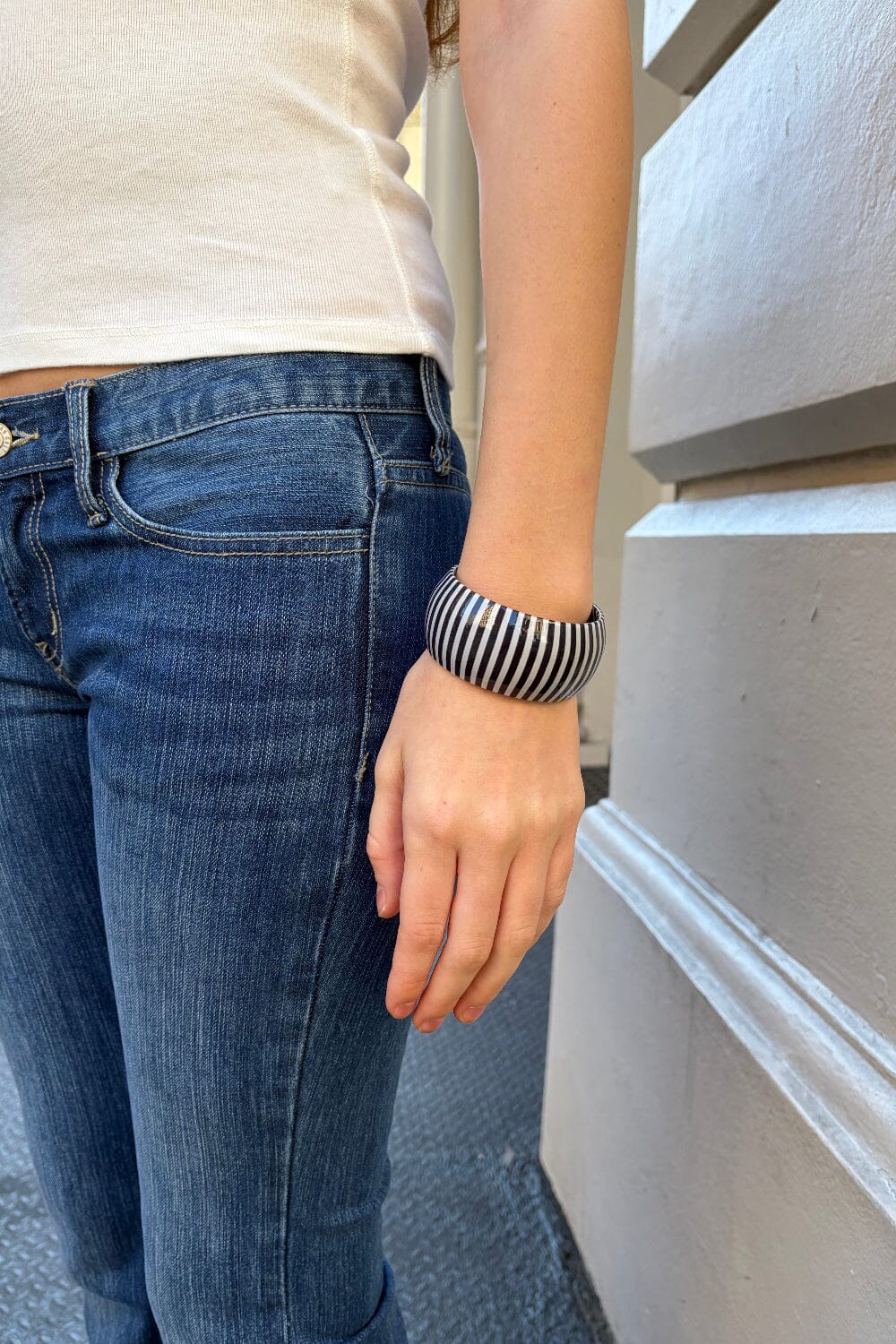 Striped Bangle Bracelet | Black with White Stripes