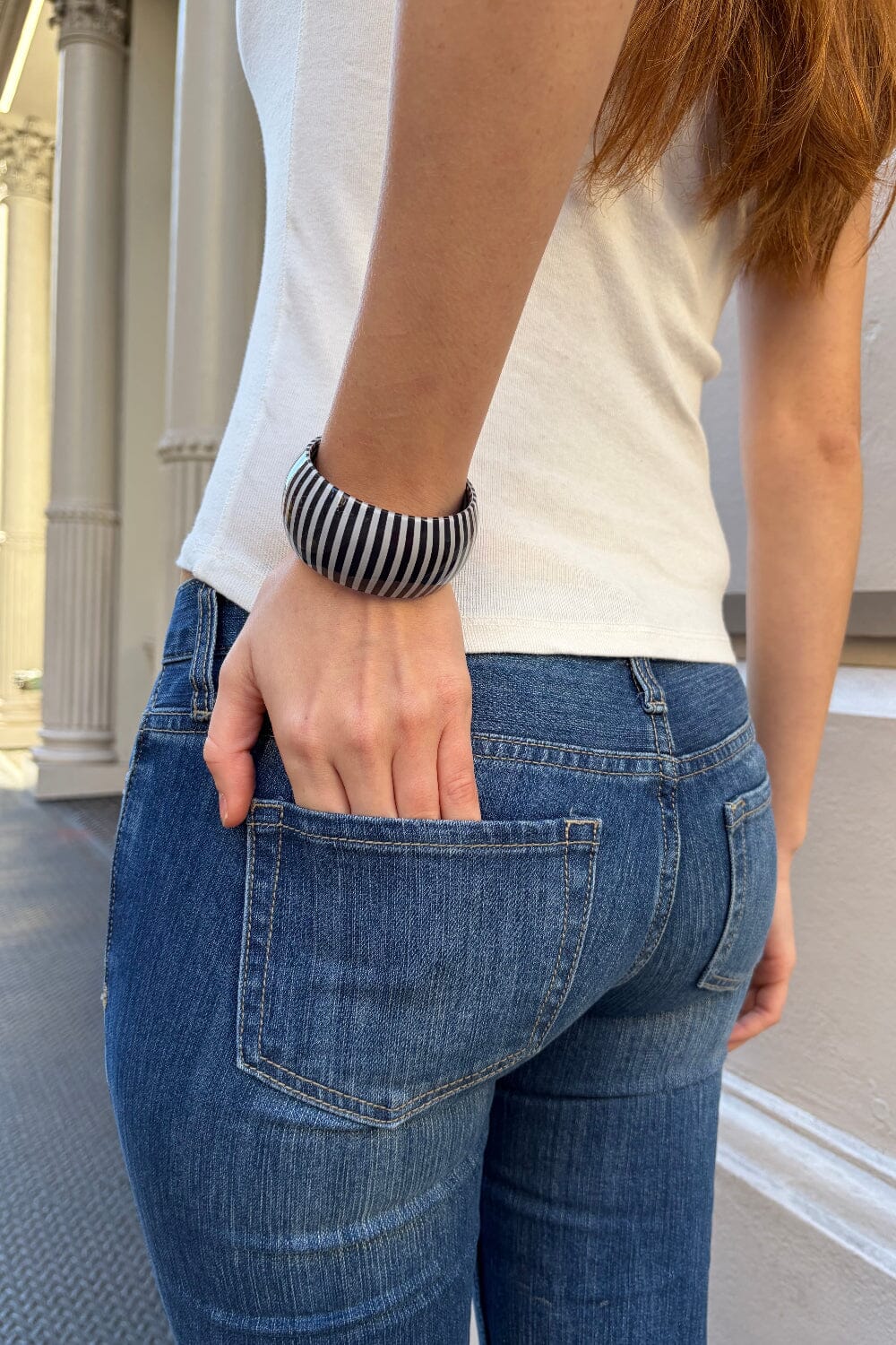 Striped Bangle Bracelet | Black with White Stripes