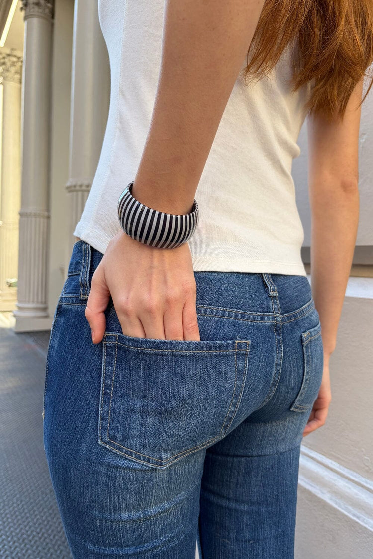 Striped Bangle Bracelet | Black with White Stripes