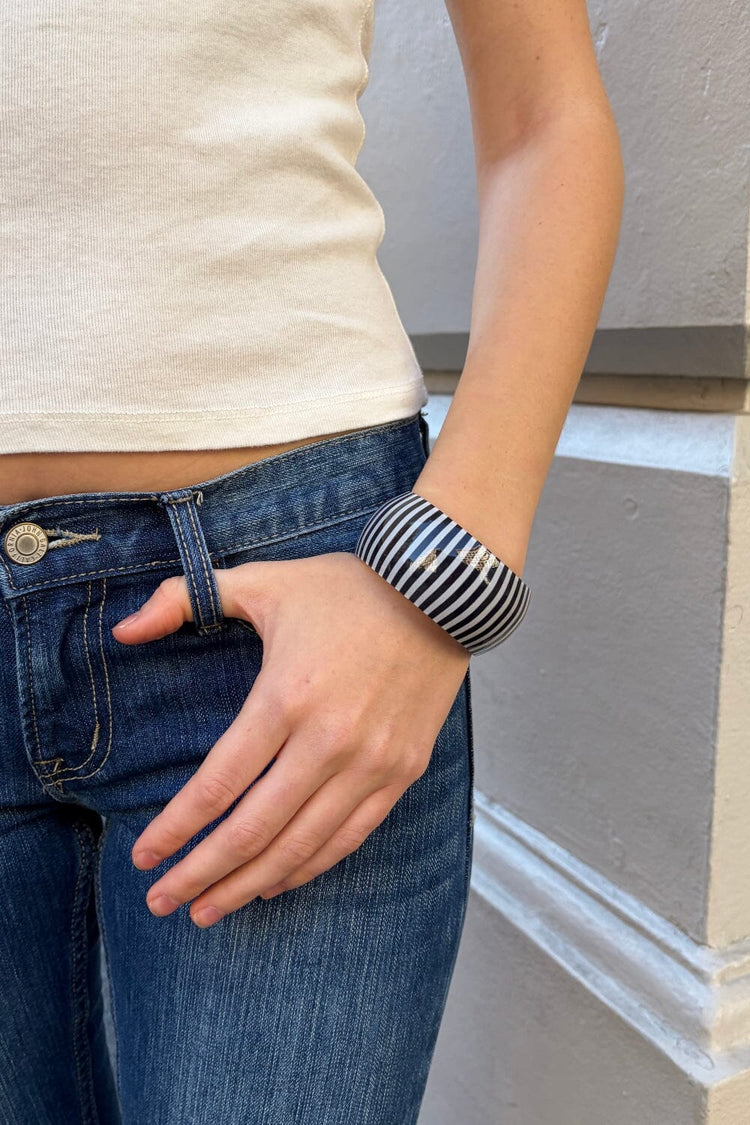 Striped Bangle Bracelet | Black with White Stripes