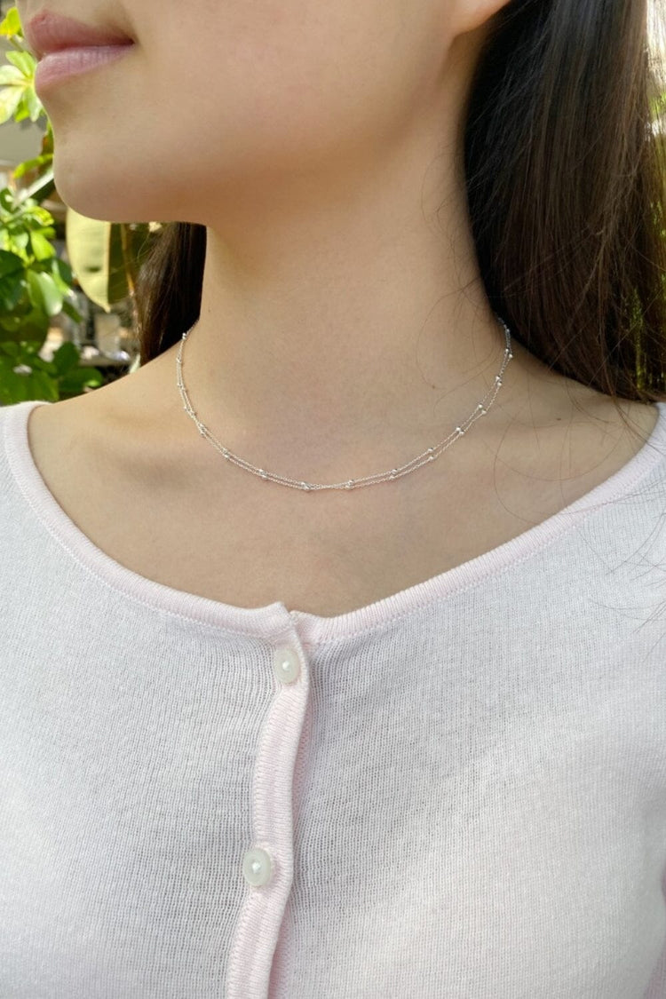 Double Chain Bead Necklace | Silver