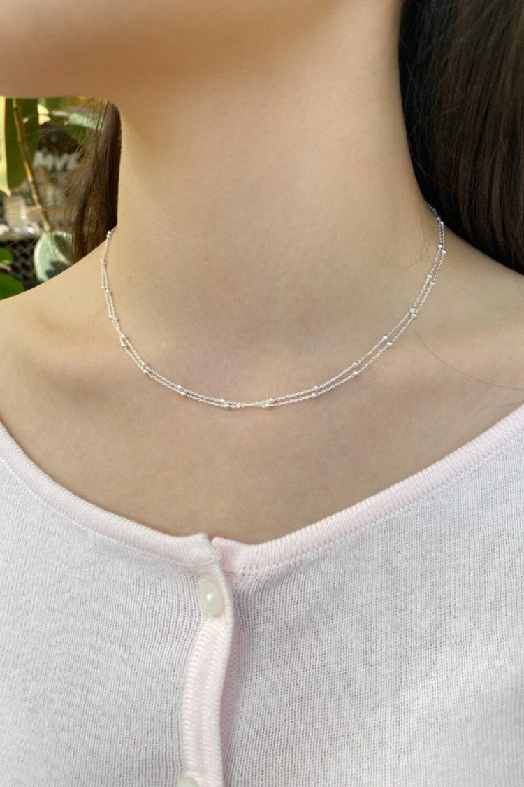Double Chain Bead Necklace | Silver