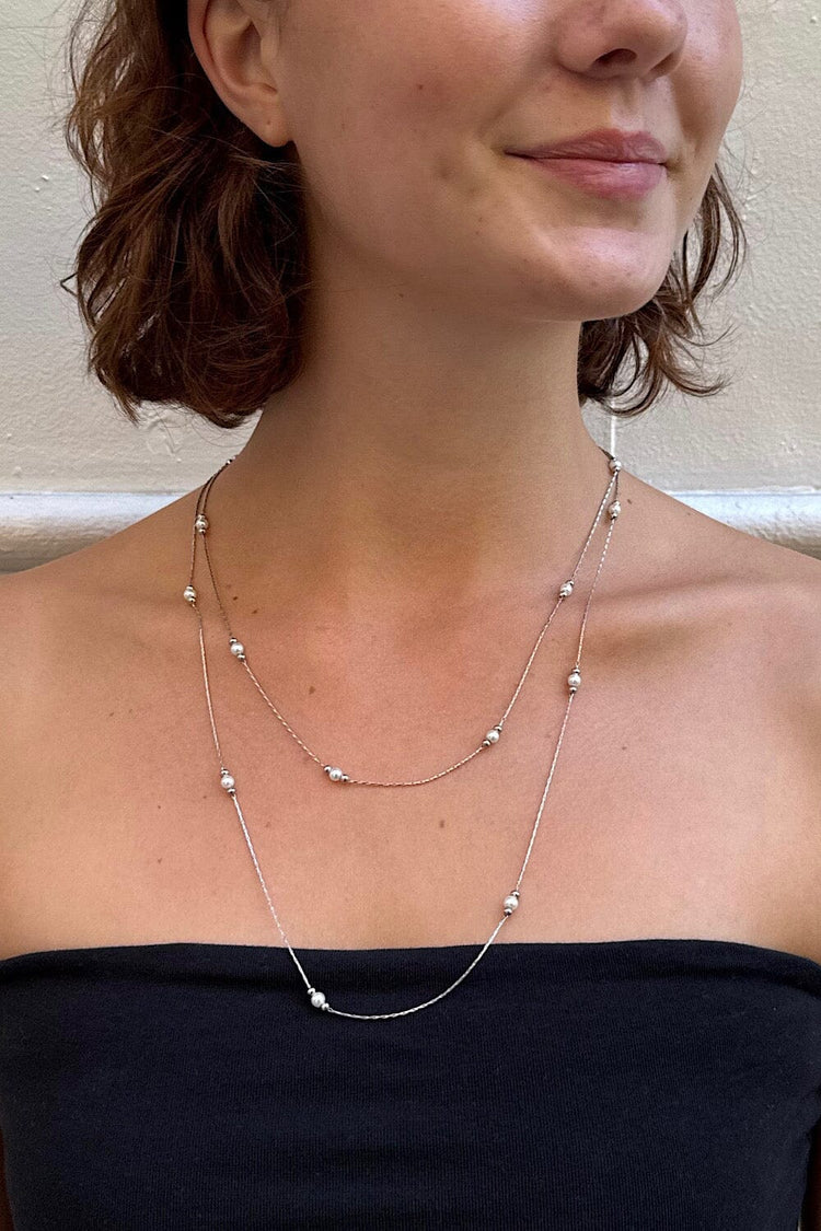 White Beaded Necklace | Silver