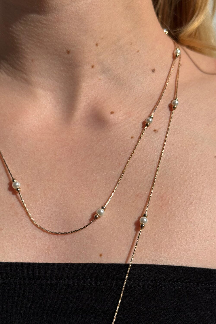 White Beaded Necklace | Gold