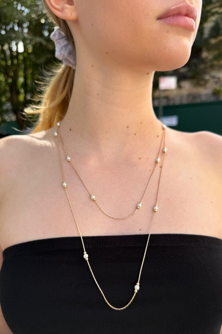 White Beaded Necklace | Gold