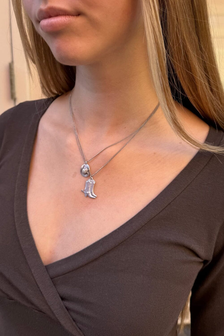 Santa Cowboy Hat & Boots Necklace | Silver