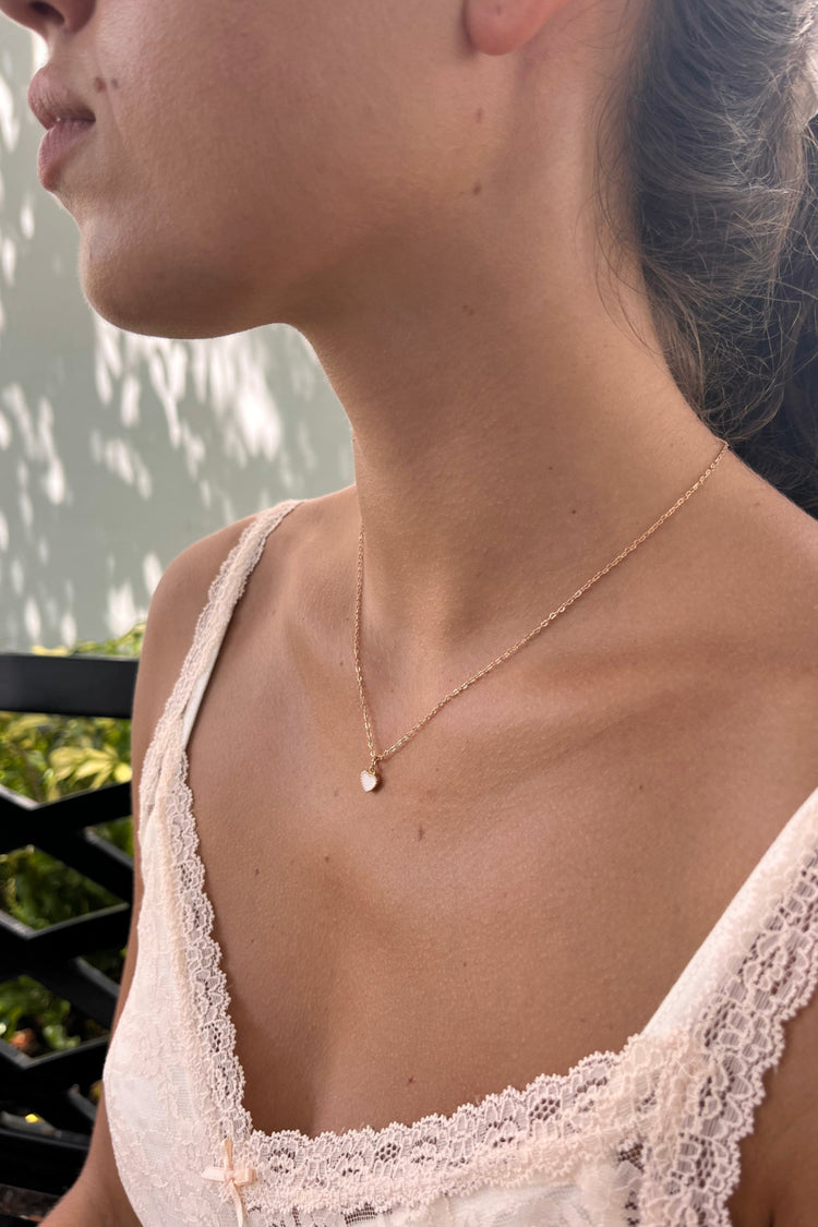 White Heart Necklace | Gold