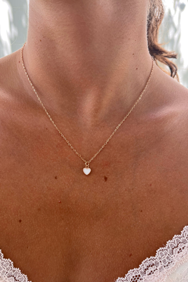 White Heart Necklace | Gold