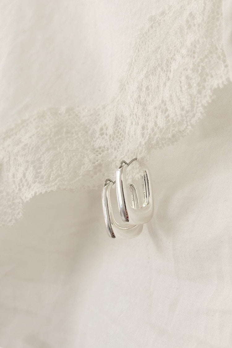 Rectangle Hoop Earrings | Silver