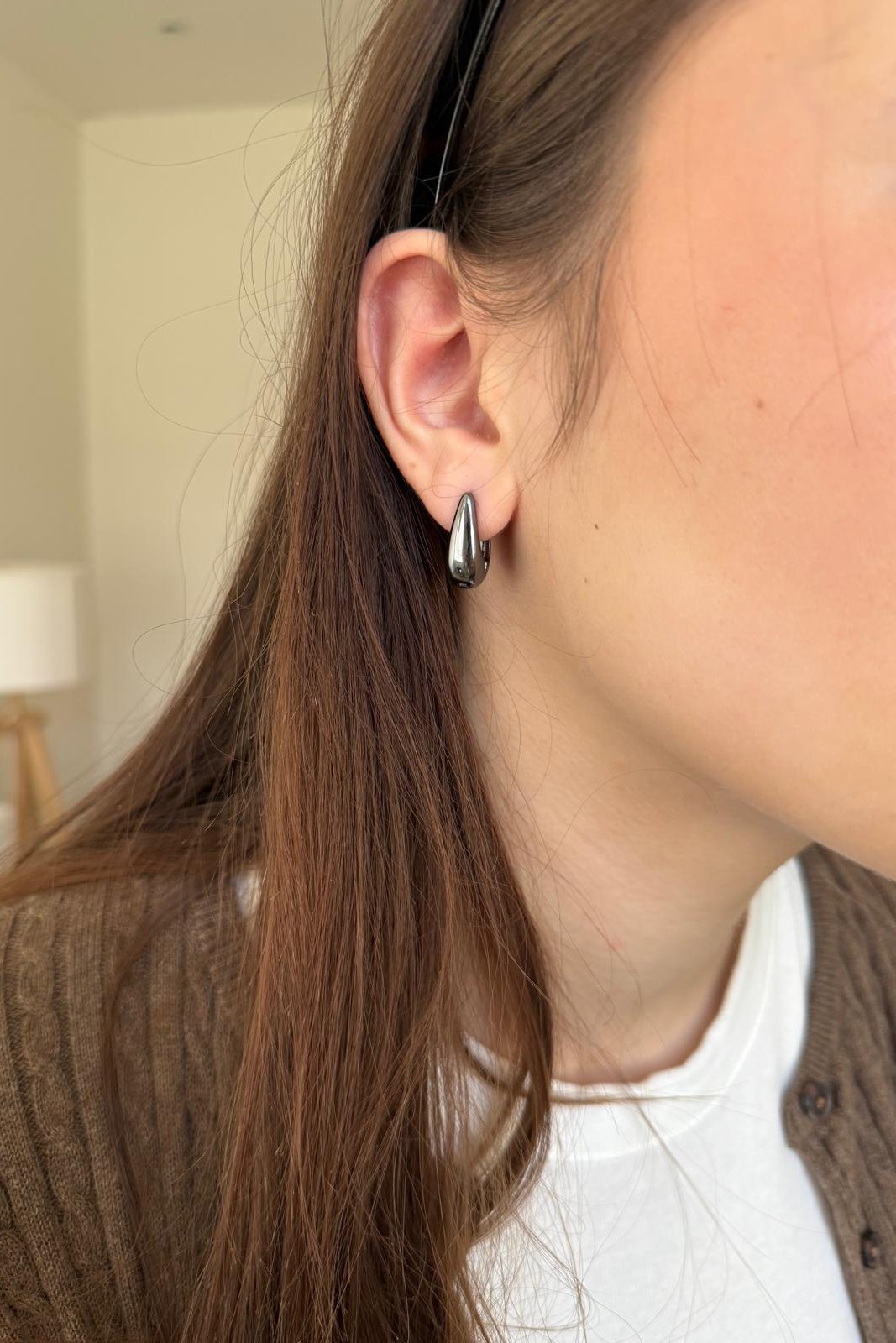 Silver Hoop Earrings | Black