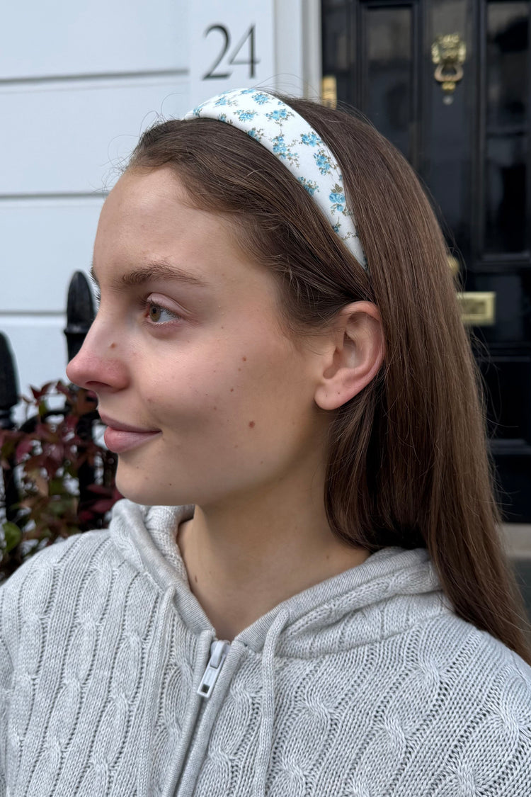 Floral Headband | White With Sky Blue Flowers