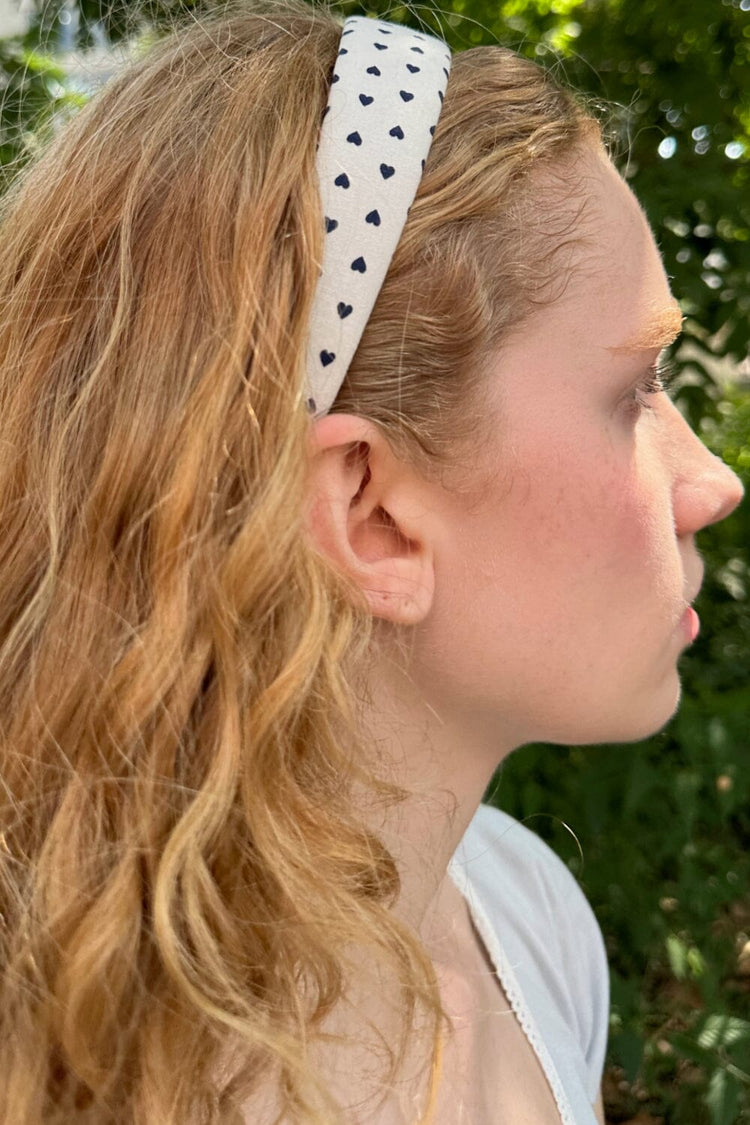 Heart Headband | White With Navy Blue Hearts