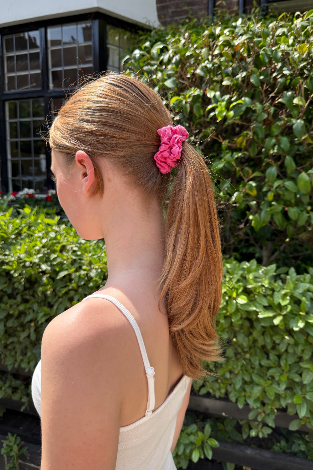 Polka Dots Scrunchie | Blush Pink With Fuchsia Polka Dots